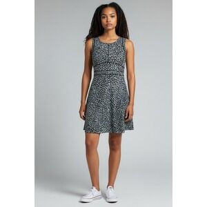 Title Nine Dream Dress Women's Small Black Grey Dot Print Sleeveless Fit Flare